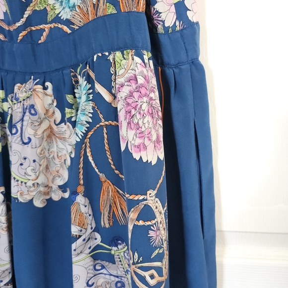 Moulinette Souers Anthropologie Mable Blue Silk Dress Small Floral Summer Lined - Picture 5 of 8